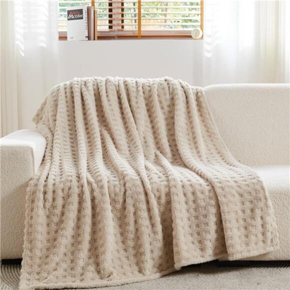 Super Soft Throw Blanket Flannel Fleece Lightweight Waffle Checkered All Season - Picture 4 of 7